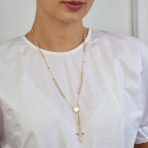 18K Gold Plated Virgin Mary Rosary Necklace Crucifix Beads - Image 3