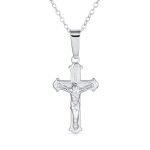 Simple Christian Catholic Pendant Necklace Jesus Crucifix Cross Silver Chain