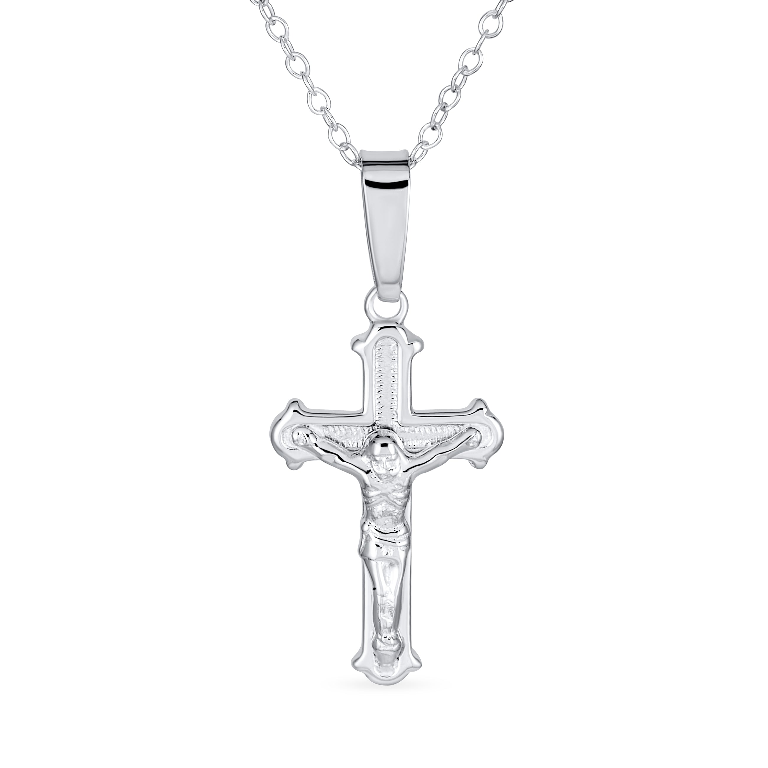 christian-religious-crucifix-necklace-silver-srn-s105415n-az-01 Simple Christian Catholic Pendant Necklace Jesus Crucifix Cross Silver Chain - Image 1