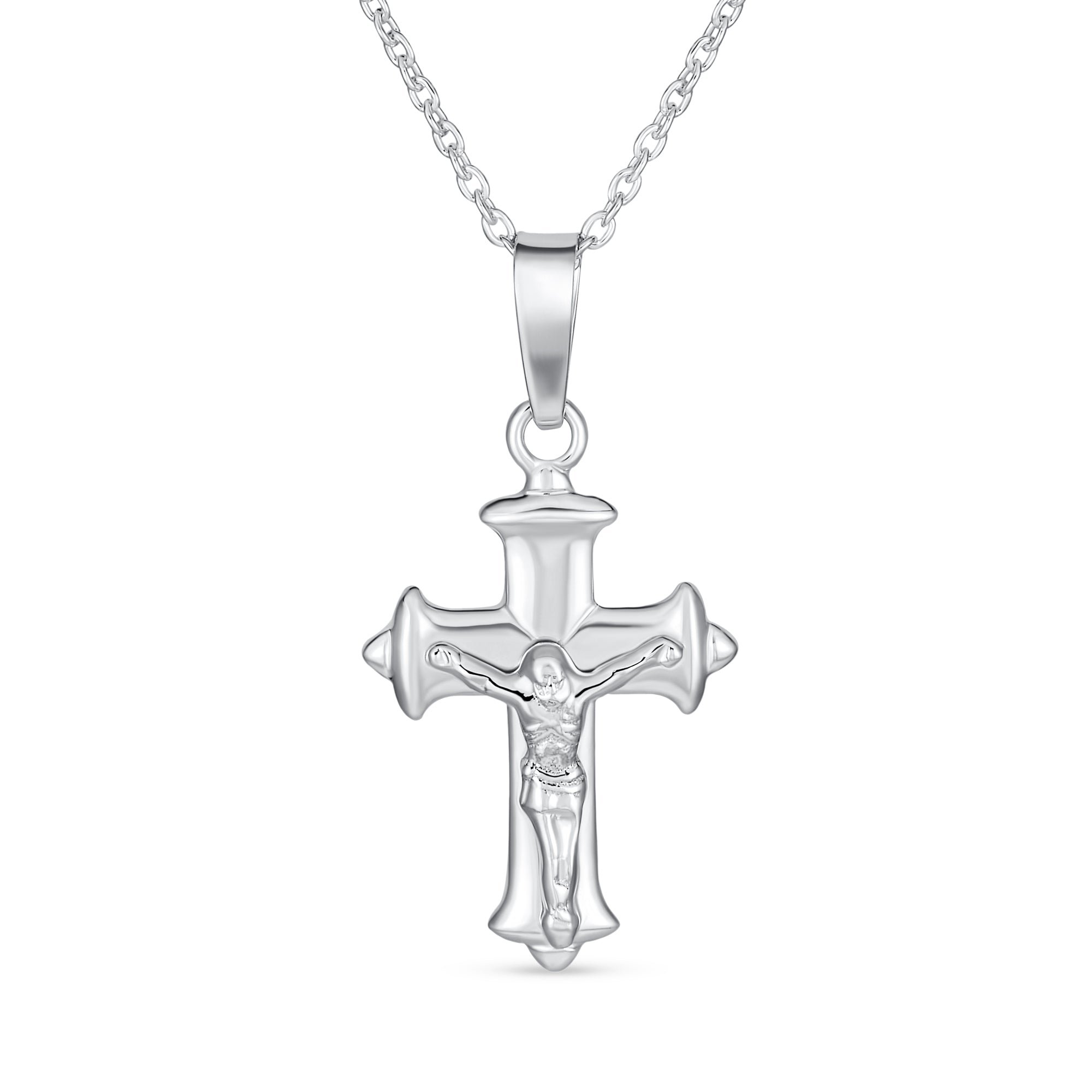 christian-religious-jesus-crucifix-necklace-srn-s105431p-01 Religious Jesus Passion Crucifix Cross Pendant Necklace .925 Sterling Silver 18 Inch - Image 1