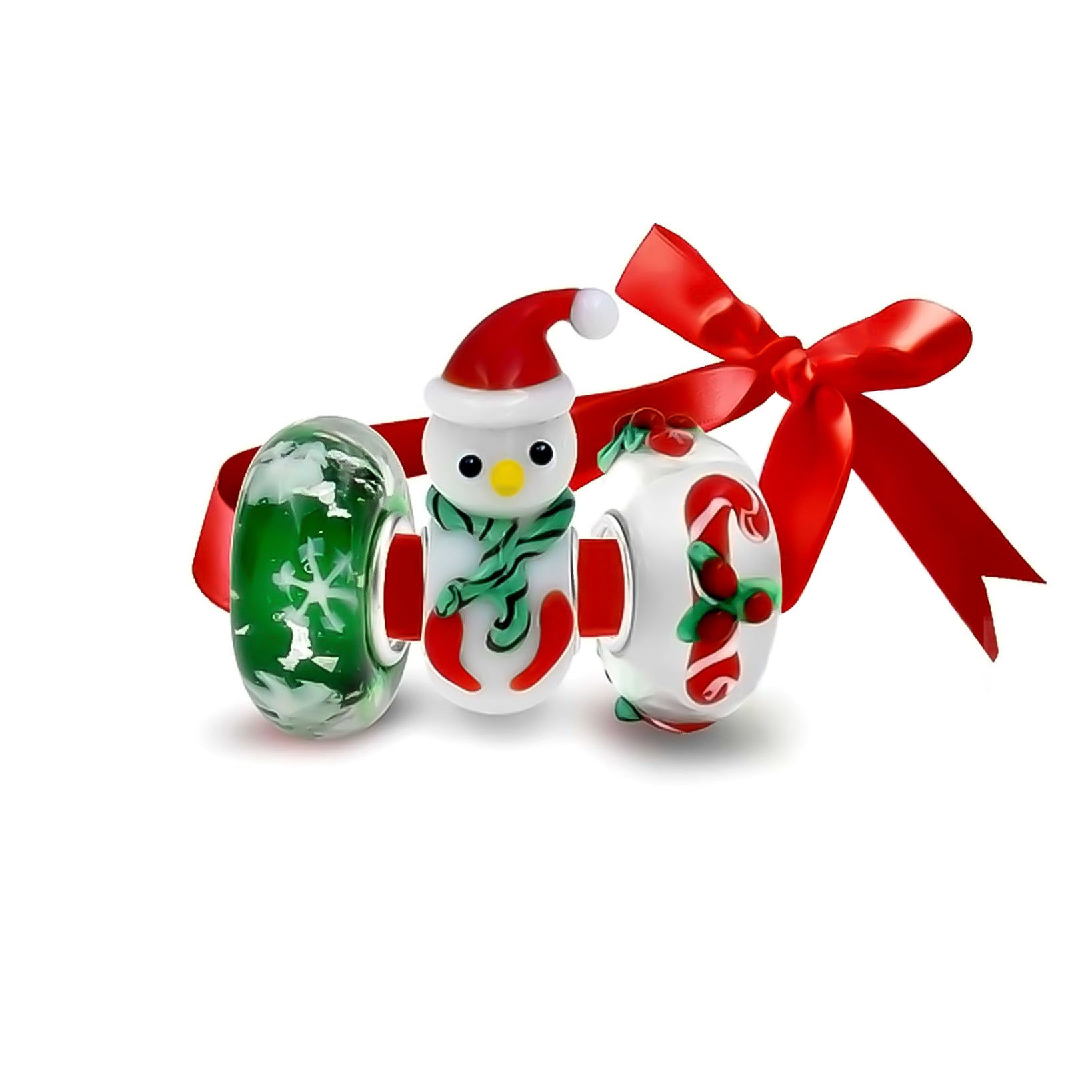 christmas-4-charm-set-pandora_pbx-xmasset-az_main Murano Glass Christmas Charm Bead with Stocking Snowflake and Reindeer - Image 1