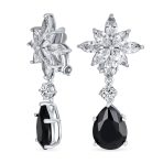 Cluster Floral CZ Teardrop Chandelier Clip-On Earrings - Image 2