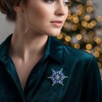 Large Multi Color Ice Blue Frozen Flower Brooche Pin Crystal Holiday Party - Image 3