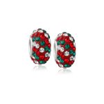 Set of Two Striped Crystal Spacer Bead Sterling Silver Fits European Bracelet
