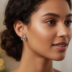 Festive Bow Red Green White Crystal Wreath Stud Earrings in Silver - Image 3