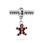 Christmas Charm Bead Gingerbread Man Cookie Brown Enamel Silver Bracelet - Image 2