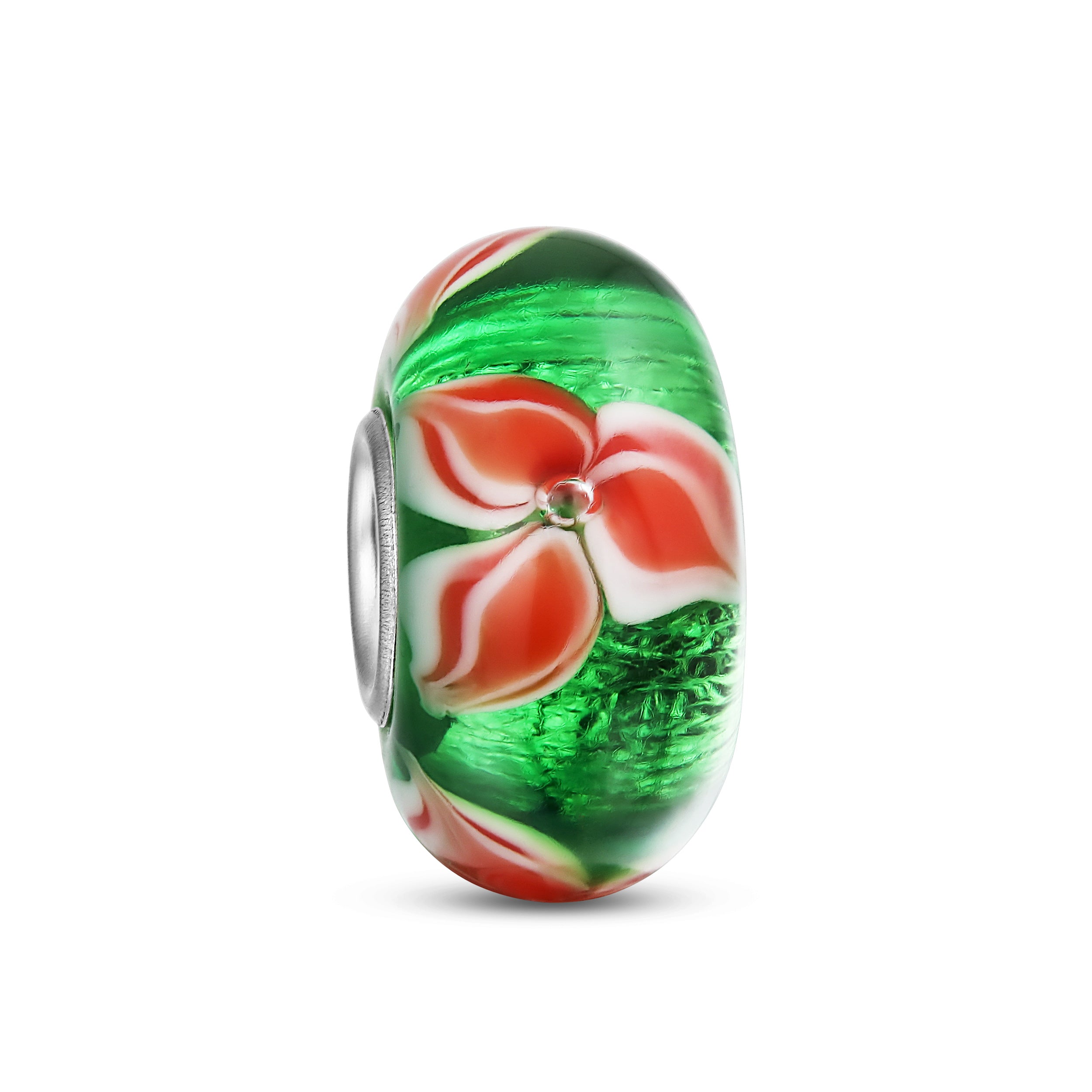 christmas-holiday-bead-flower_pbx-hgs-529-green_11 Red Green Murano Glass Christmas Charm Bead for European Bracelets - Image 1