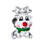 Rudolph Red Nose Reindeer Christmas Charm Bead for European Bracelets Silver