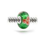 Set of 2 Red Green Murano Glass Christmas Charm Bead Silver for Bracelets - Image 2