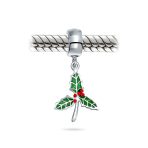 Christmas Charm Bead Green Mistletoe Holly Dangle Sterling Silver for Bracelets - Image 2