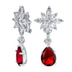 Cluster Floral CZ Teardrop Chandelier Clip-On Earrings