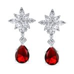 Cluster Floral CZ Teardrop Chandelier Clip-On Earrings - Image 3