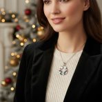 Christmas Jewelry Set Bow Red Green White Crystal Wreath Stud Earrings Pendant - Image 3