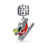 Christmas Charm Bead Red Santa Sleigh Dangle for European Bracelet Silver