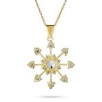 Festive Christmas CZ Snowflake Pendant Necklace Winter Holiday Party Gold Plated - Image 2