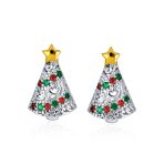 Holiday Star CZ Stud Earrings: Red & Green Sparkly Christmas Tree Design - Image 2