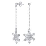 Winter CZ Snowflake Dangle Chandelier Earrings Sterling Silver for Holiday Party