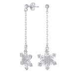 Winter CZ Snowflake Dangle Chandelier Earrings Sterling Silver for Holiday Party