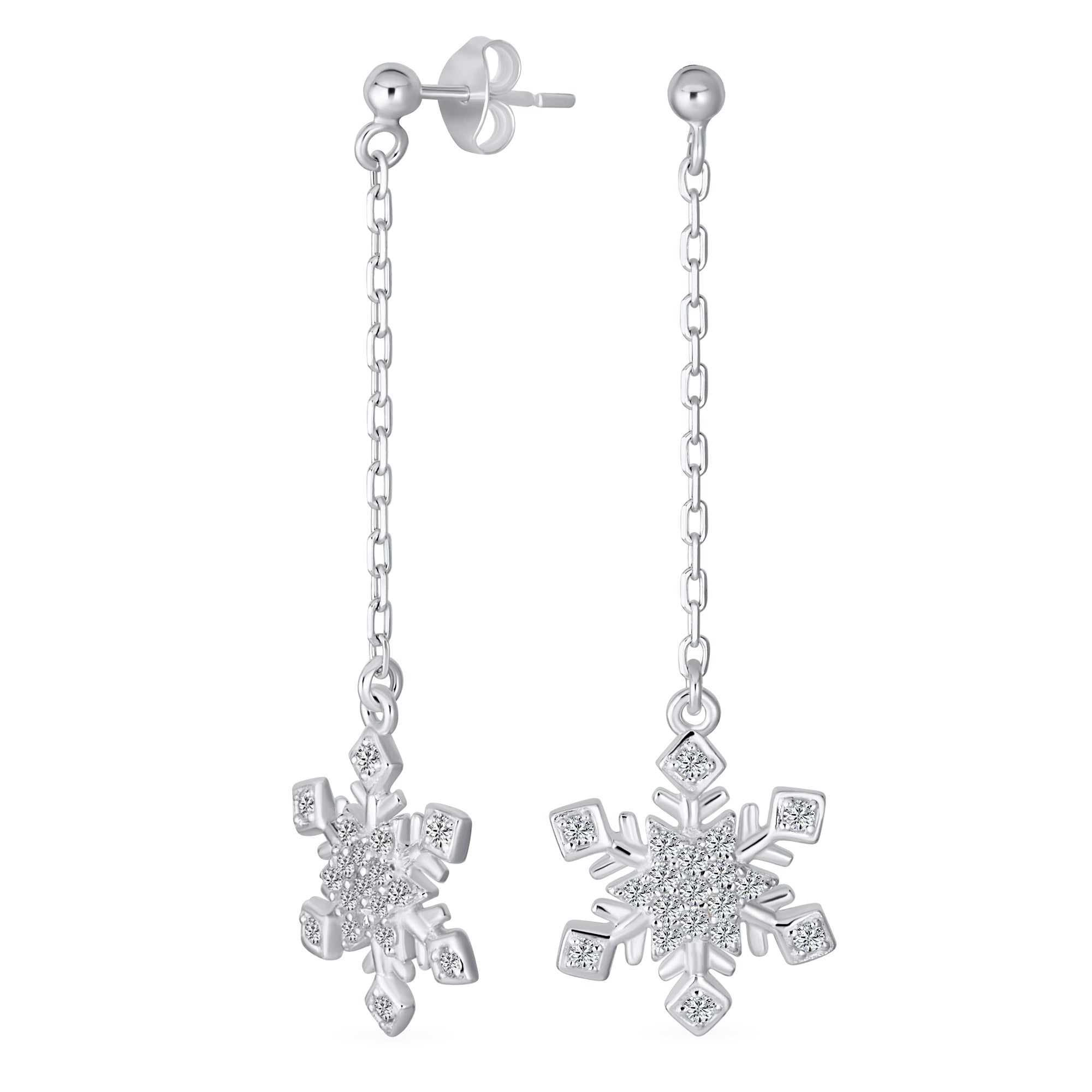 christmas-winter-chain-snowflake-earrings-srn-s573569e-c-az_01 Winter CZ Snowflake Dangle Chandelier Earrings Sterling Silver for Holiday Party - Image 1