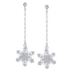 Winter CZ Snowflake Dangle Chandelier Earrings Sterling Silver for Holiday Party - Image 2