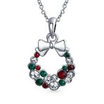 Sparkling Christmas Bow Crystal Necklace Earrings Jewelry Set Silver Plated - Image 4