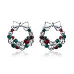 Sparkling Christmas Bow Crystal Necklace Earrings Jewelry Set Silver Plated - Image 3
