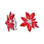 Large Poinsettia Brooch & Clip-On Earrings Christmas Jewelry Set Gold Plated - Image 6