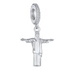 Tourism Brazil Christo Redentor Jesus Dangle Charm Bead Sterling Silver Bracelet