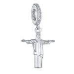 Tourism Brazil Christo Redentor Jesus Dangle Charm Bead Sterling Silver Bracelet