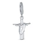 Tourism Brazil Christo Redentor Jesus Dangle Charm Bead Sterling Silver Bracelet - Image 2