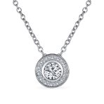 Classic Art Deco Style CZ Halo Circle Rosette Solitaire Pendant Cubic Zirconia .925 Sterling Silver