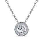 Classic Art Deco Style CZ Halo Circle Rosette Solitaire Pendant Cubic Zirconia .925 Sterling Silver