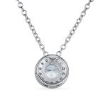 Classic Art Deco Style CZ Halo Circle Rosette Solitaire Pendant Cubic Zirconia .925 Sterling Silver - Image 2