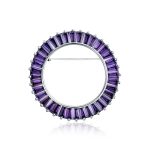 Purple Amethyst CZ Baguette Cut Eternity Circle Scarf Brooch Pin Silver Plated