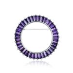 Purple Amethyst CZ Baguette Cut Eternity Circle Scarf Brooch Pin Silver Plated