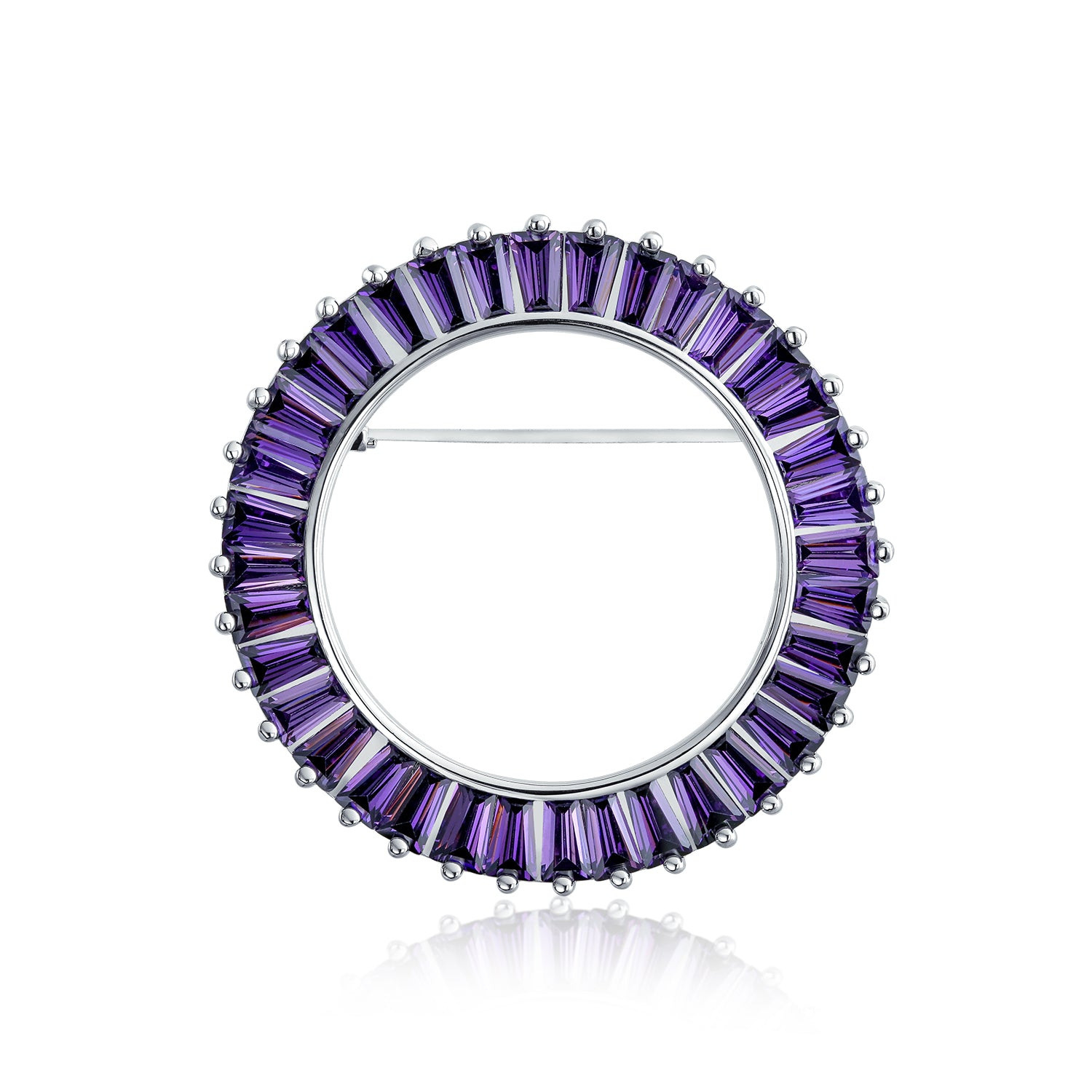 circle-life-baguette-amethyst-color_vr-4s-047a-az_1 Purple Amethyst CZ Baguette Cut Eternity Circle Scarf Brooch Pin Silver Plated - Image 1