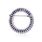 Purple Amethyst CZ Baguette Cut Eternity Circle Scarf Brooch Pin Silver Plated - Image 3