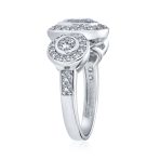 Art Deco Vintage Style Three Stone Halo CZ Engagement Ring - Image 3
