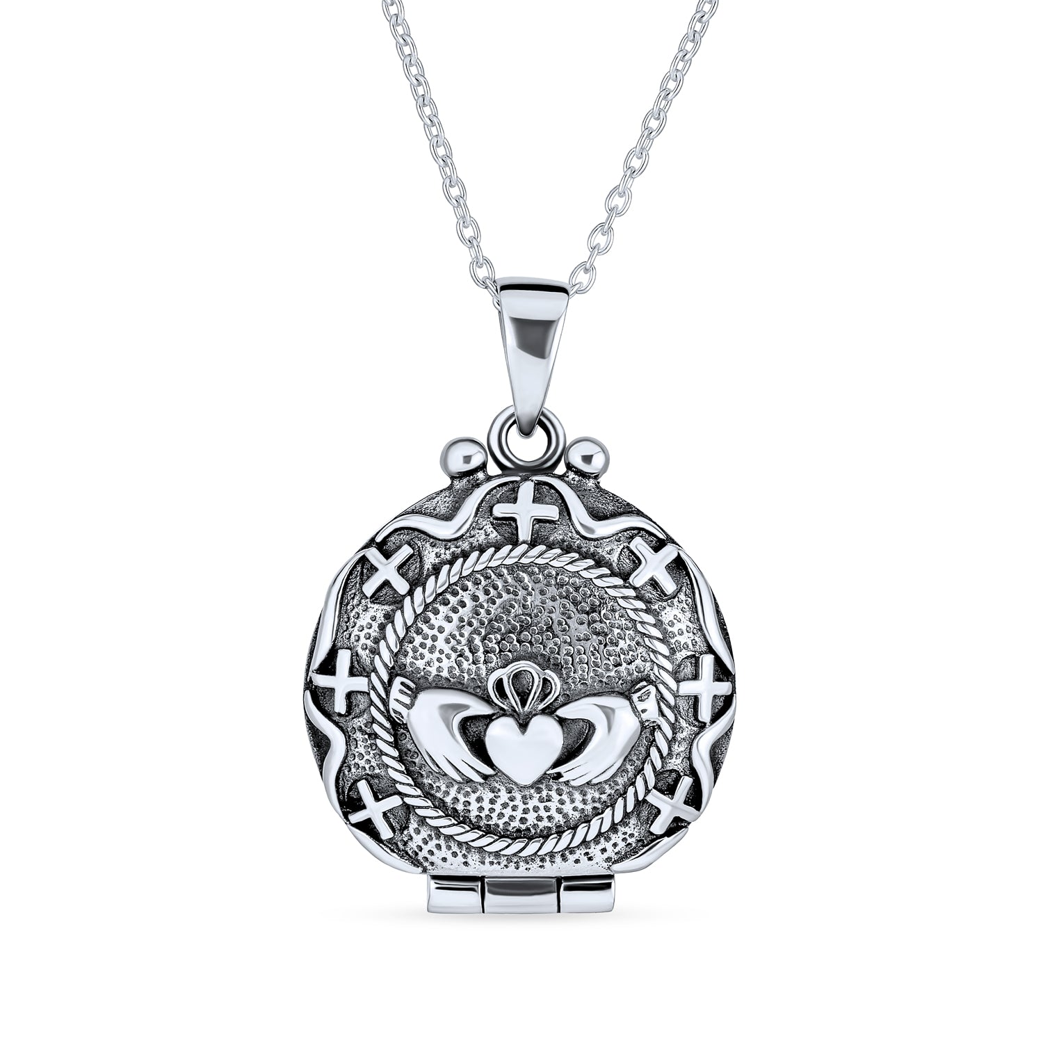 claddagh-keepsake-locket-silver-celtic-pendant_pl-pn-589-az_1 Vintage Style Celtic Round Claddagh Locket Necklace Pendant .925 Sterling Silver - Image 1