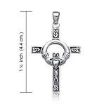 Celtic Claddagh Cross Pendant Necklace Trinity Love Knot Oxidized .925 Sterling Silver - Image 3