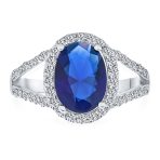 10CT Solitaire Sapphire Blue Oval Halo CZ Cocktail Ring Split Band