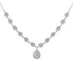 Bridal Teardrop Halo CZ V Collar Necklace Sterling Silver