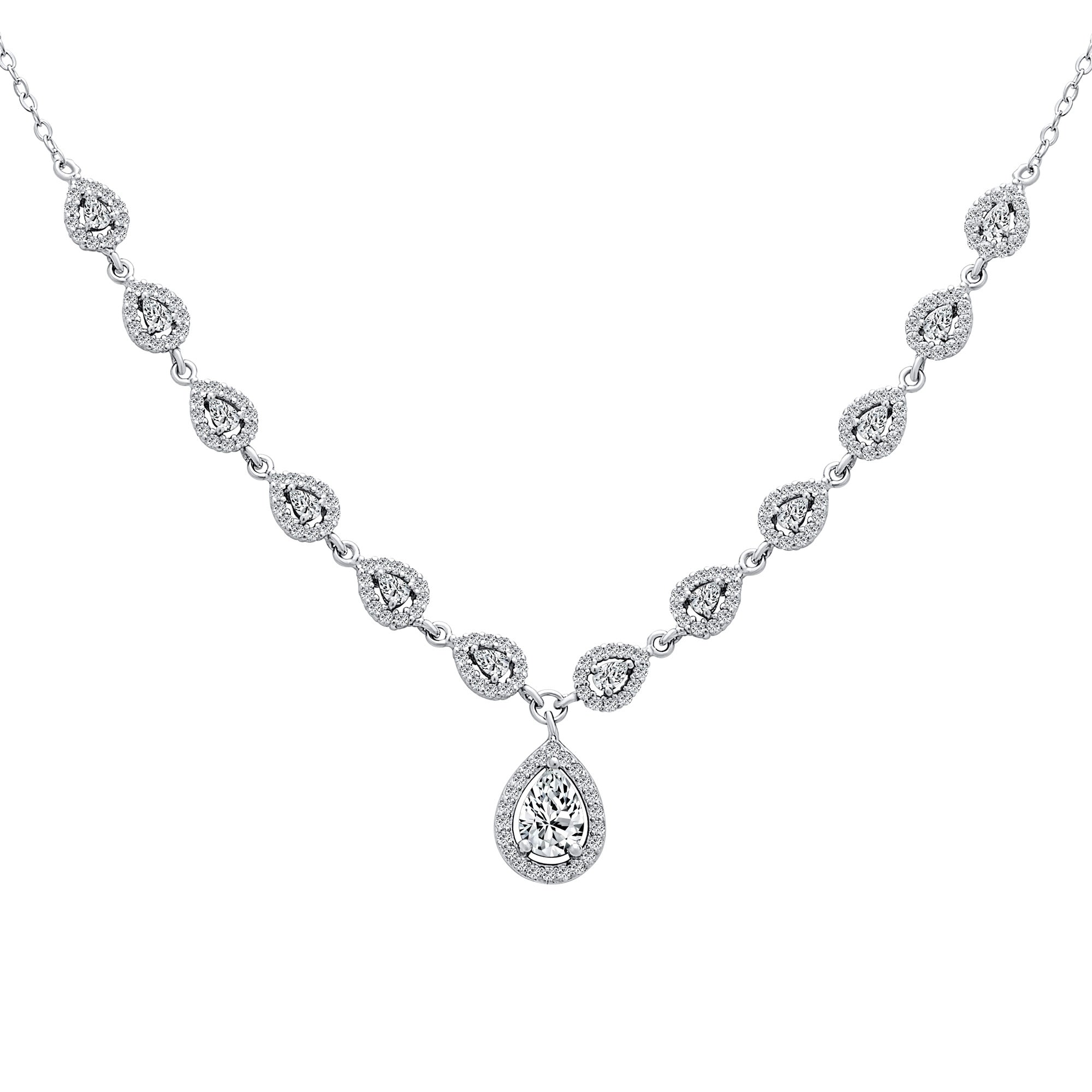 classic-bridal-teardrop-delicate-statement-necklace-zdc-e924_2 Bridal Teardrop Halo CZ V Collar Necklace Sterling Silver - Image 1