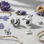 Western Cowgirl Horse & Lucky Horseshoe Charm Bead Oxidized Sterling Silver - Image 2