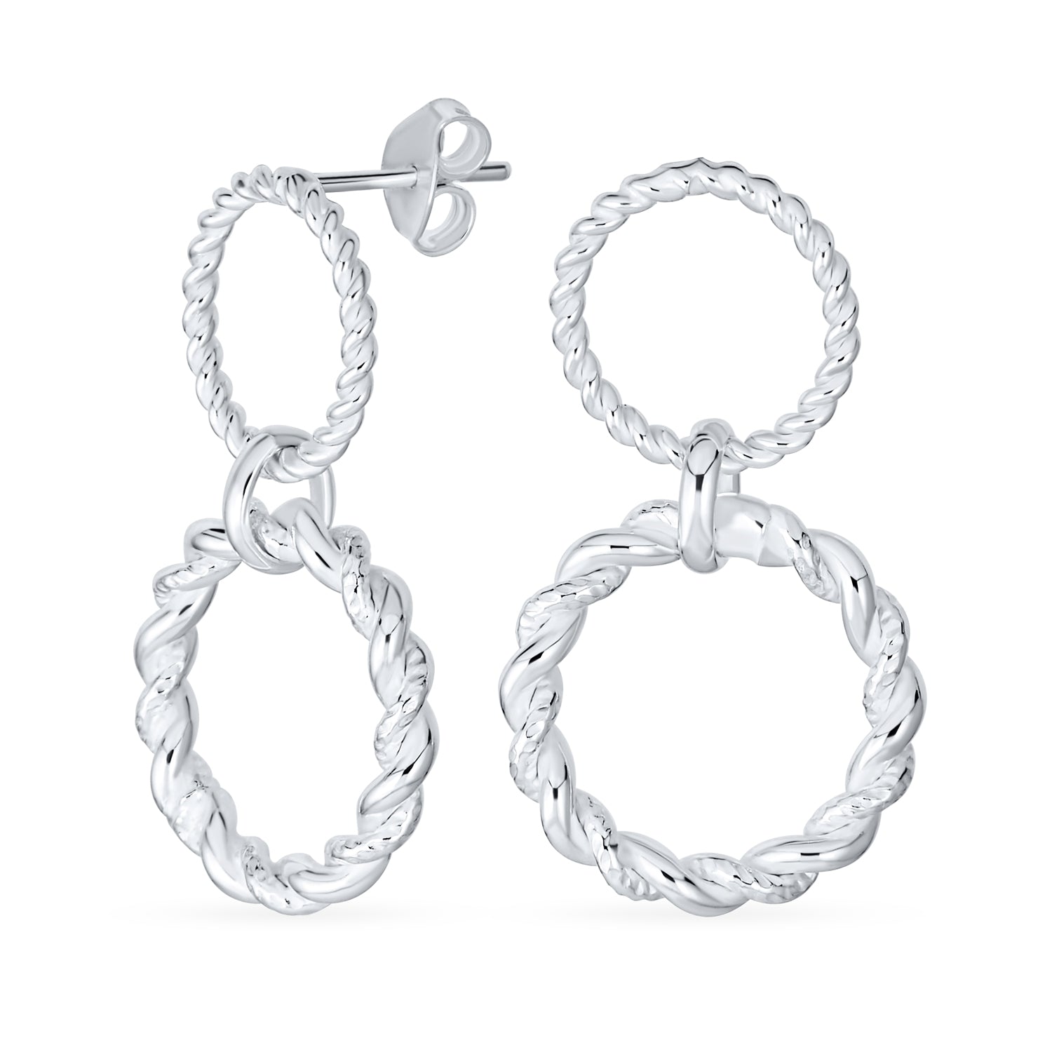 classic-geometric-dangle-twist-knocker-srn-s937232es-01 Classic Geometric Round Dangle Earrings Double Circle Knocker Sterling Silver - Image 1