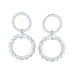 Classic Geometric Round Dangle Earrings Double Circle Knocker Sterling Silver - Image 2
