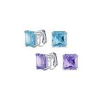 Set of 2 Large 5CT Purple Olive Green Square CZ Solitaire Clip-On Earrings 12MM - Image 3