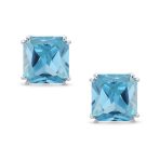 12MM Princess Cut Cubic Zirconia Aqua Blue CZ Solitaire Statement Clip On Stud Earrings Non Pierced - Image 8