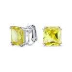 12MM Princess Cut Cubic Zirconia Aqua Blue CZ Solitaire Statement Clip On Stud Earrings Non Pierced - Image 4