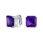 12MM Princess Cut Cubic Zirconia Aqua Blue CZ Solitaire Statement Clip On Stud Earrings Non Pierced - Image 5